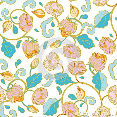 Royal intarsia vintage style pastel floral pattern. Vector Illustration