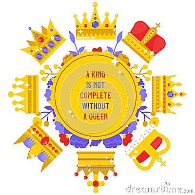 Royal jewelry banner, poster vector illustration. Crowns collection. Accessories for king and queen, prince and princess Vector Illustration