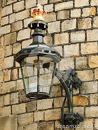 Royal lanterns with crown insignia at Windsor Castle, UK Stock Photo