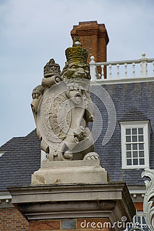 Royal lion statue guards at the gate of the governors mansion Editorial Stock Photo