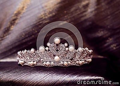 Royal luxury wedding diadem with pearls. Stock Photo