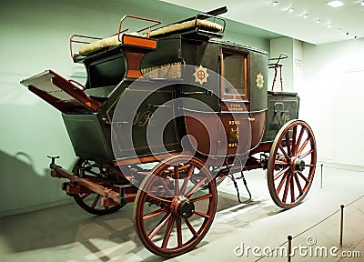 1827 Royal Mail Coach.Museum of Science in London Editorial Stock Photo