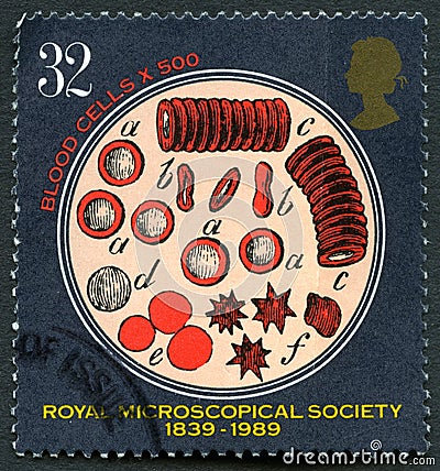 Royal Microscopical Society UK Postage Stamp Editorial Stock Photo