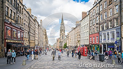 The famous Royal Mile in Edinburgh on a summer afternoon, Scotland. Editorial Stock Photo