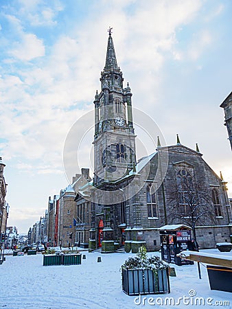 Royal Mile under heavy snow in Edinburgh, Scotland, February 2021 Editorial Stock Photo