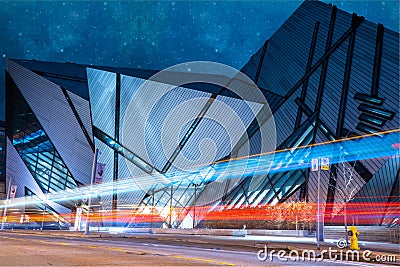 Royal Museum in Toronto behind light trails at night under the starry night, a long exposure Editorial Stock Photo