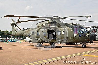 Royal Navy Merlin HC3A helicopter on the tarmac of RAF Fairford. UK -July 13, 2018 Editorial Stock Photo