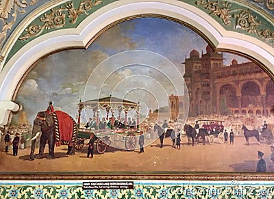 Elephant carriage and Nine seater carriage in the princely state of Mysore Editorial Stock Photo