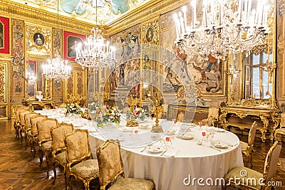 Royal Palace Dining Room. Luxury elegant ancient interior, vintage style Editorial Stock Photo