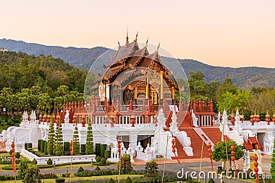 Royal Pavilion (Ho Kum Luang) Lanna style pavilion in Royal Flora Rajapruek Park botanical garden, Chiang Mai, Thailand Stock Photo