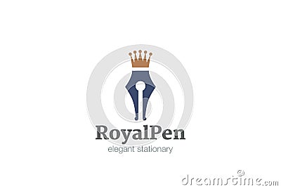 Royal Pen crown Logo design vector. Vector Illustration