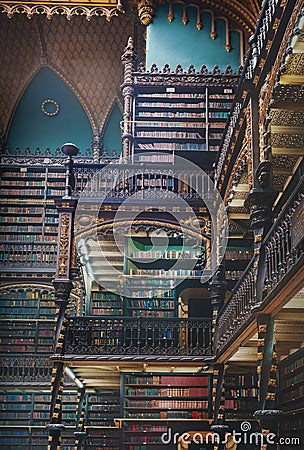 Royal Portuguese Cabinet of Reading interior Real Gabinete Portugues de Leitura - Rio de Janeiro, Brazil Editorial Stock Photo