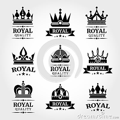Royal quality vector crowns logo templates set in black Vector Illustration