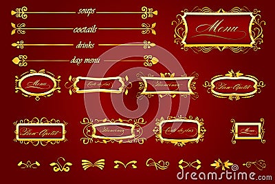 Royal Red Restaurant menu with caligraphic element Vector Illustration