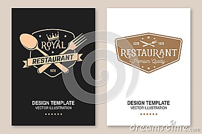 Royal Restaurant poster design. Vector Illustration. Vintage graphic design for logotype, label, badge with crown, plate Vector Illustration