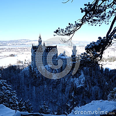 Snowy Neuschwanstein Castle during Winter Stock Photo