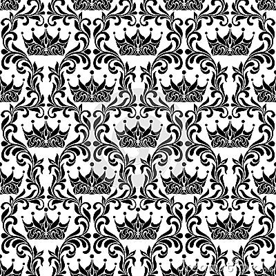 Royal Seamless Pattern. Crown and floral vintage tracery isolate Vector Illustration