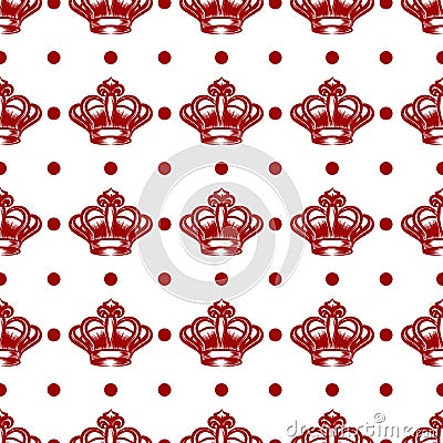 Royal seamless pattern with red crowns Vector Illustration