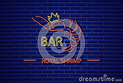 Royal shrimp neon Vector. Fresh glowing icon symbol templates Vector Illustration