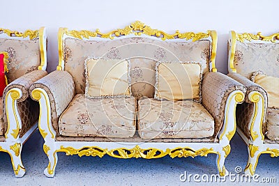 Royal sofa with pillows in beige luxurious Stock Photo