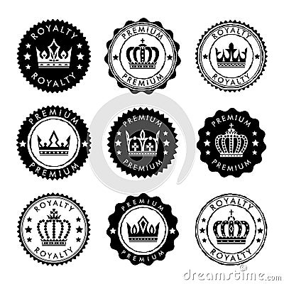 Royal stamp collection. Vector circle badges with crown design element Vector Illustration