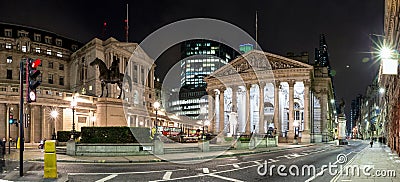 The Royal Stock Exchange in London by night Stock Photo