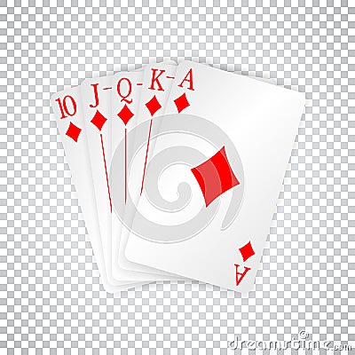 A royal straight flush playing cards poker hand in diamonds Vector Illustration