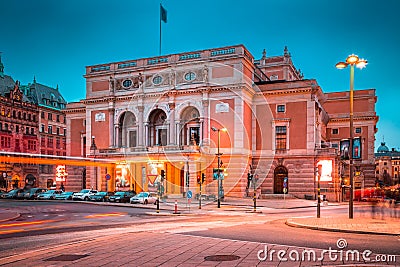 Royal Swedish Opera Kungliga Operan in Stockholm at twilight, Sweden, Scandinavia Stock Photo