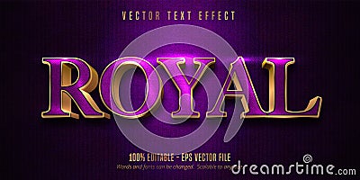 Royal text, purple color and shiny gold style editable text effect Vector Illustration