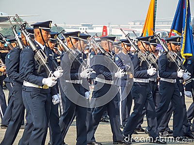 Royal Thai Air Force Don Muang BANGKOK THAILAND-12 JANUARY 2019:Air cadet parade performance in the National Children`s Day event Editorial Stock Photo