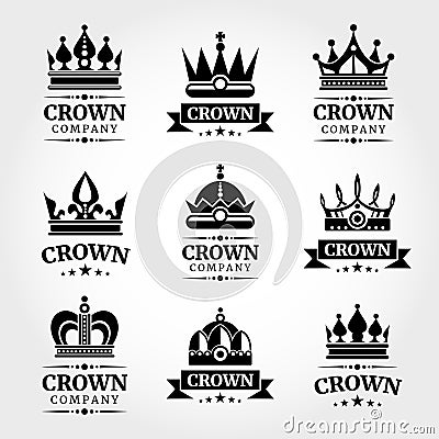 Royal vector crown logo templates set in black and white Vector Illustration