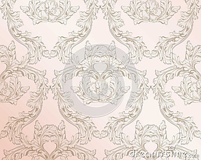 Royal victorian pattern ornament. Vector Rich rococo backgrounds. Pale pink colors Vector Illustration