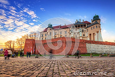The Royal Wawel Castle in Krakow at sunset Editorial Stock Photo