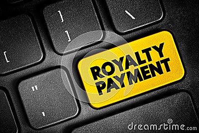 Royalty Payment is a payment made by one party to another that owns a particular asset, text button on keyboard, concept Stock Photo