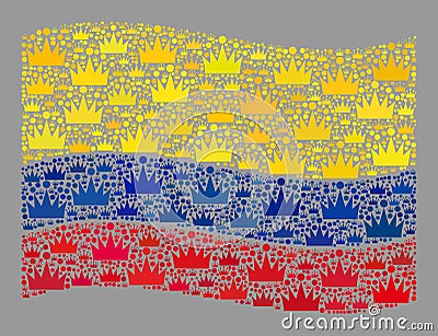 Royalty Waving Colombia Flag - Mosaic with Imperial Items Vector Illustration