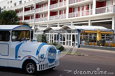 Royan tourist train on the city waterfront in France department Charente Maritime Editorial Stock Photo