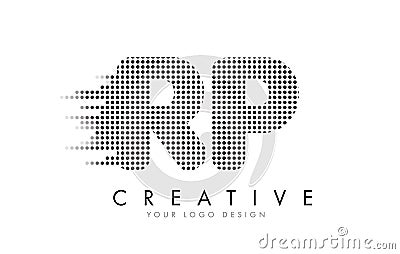 RP R P Letter Logo with Black Dots and Trails. Vector Illustration