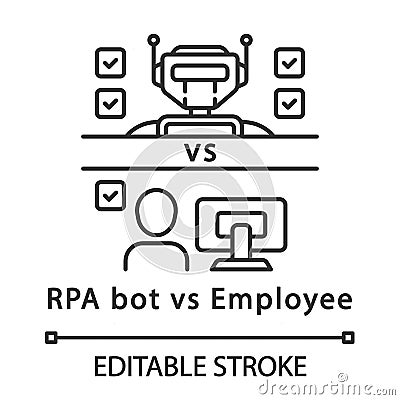 RPA bot vs employee linear icon Vector Illustration