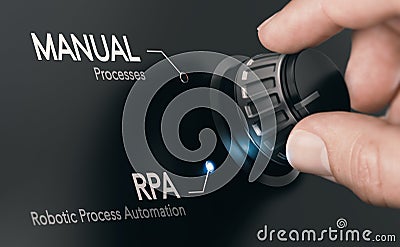 RPA, Robotic Process Automation and Artificial Intelligence Stock Photo