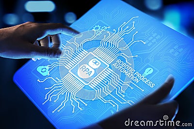 RPA Robotic process automation innovation technology concept on virtual screen. Stock Photo