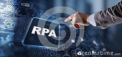 RPA Robotic Process Automation system. Artificial intelligence concept Stock Photo