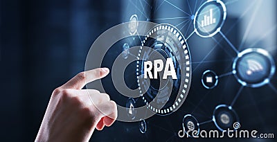 RPA Robotic Process Automation system. Artificial intelligence concept Stock Photo