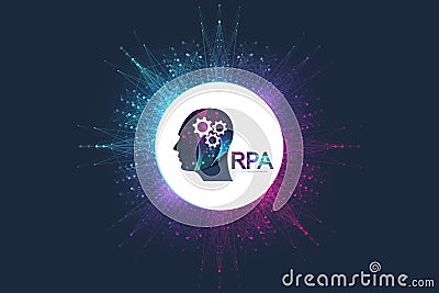 RPA Robotic process automatisation. Futuristic banner template concept RPA. Innovation technology. Artificial Vector Illustration