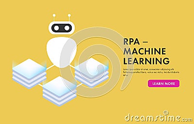 RPA technology - robotic process automatisation vector illustration flat concept. Artificial intelligence innovation with robots Vector Illustration