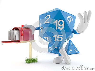 RPG dice character with mailbox Cartoon Illustration