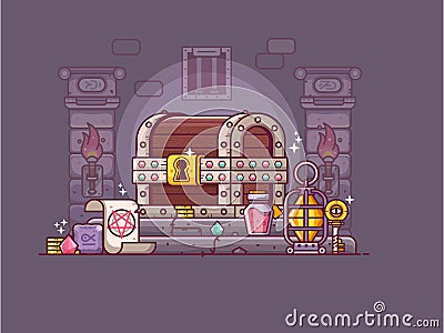 RPG Dungeon Game Treasure Chest Vector Illustration