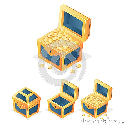 RPG Game Icon Treasure Chest with Coins Closed Open Empty Isolated Template Vector Illustration Vector Illustration