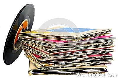 45 rpm vinyl discs stack Stock Photo