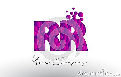 RR R Dots Letter Logo with Purple Bubbles Texture. Vector Illustration