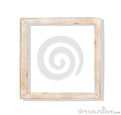 Rrusty old brown wood picture frame with wave carving patterns isolated on white background with clipping path Stock Photo